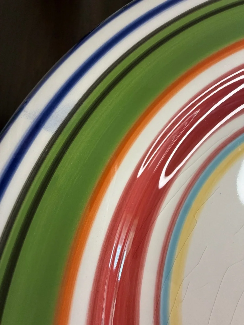 Pottery Barn Espadrille Stripe Dinner Plates Set of 7 Hand Painted 12.5
